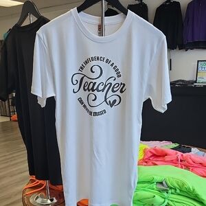 White Graphic T-Shirt with Teacher Print